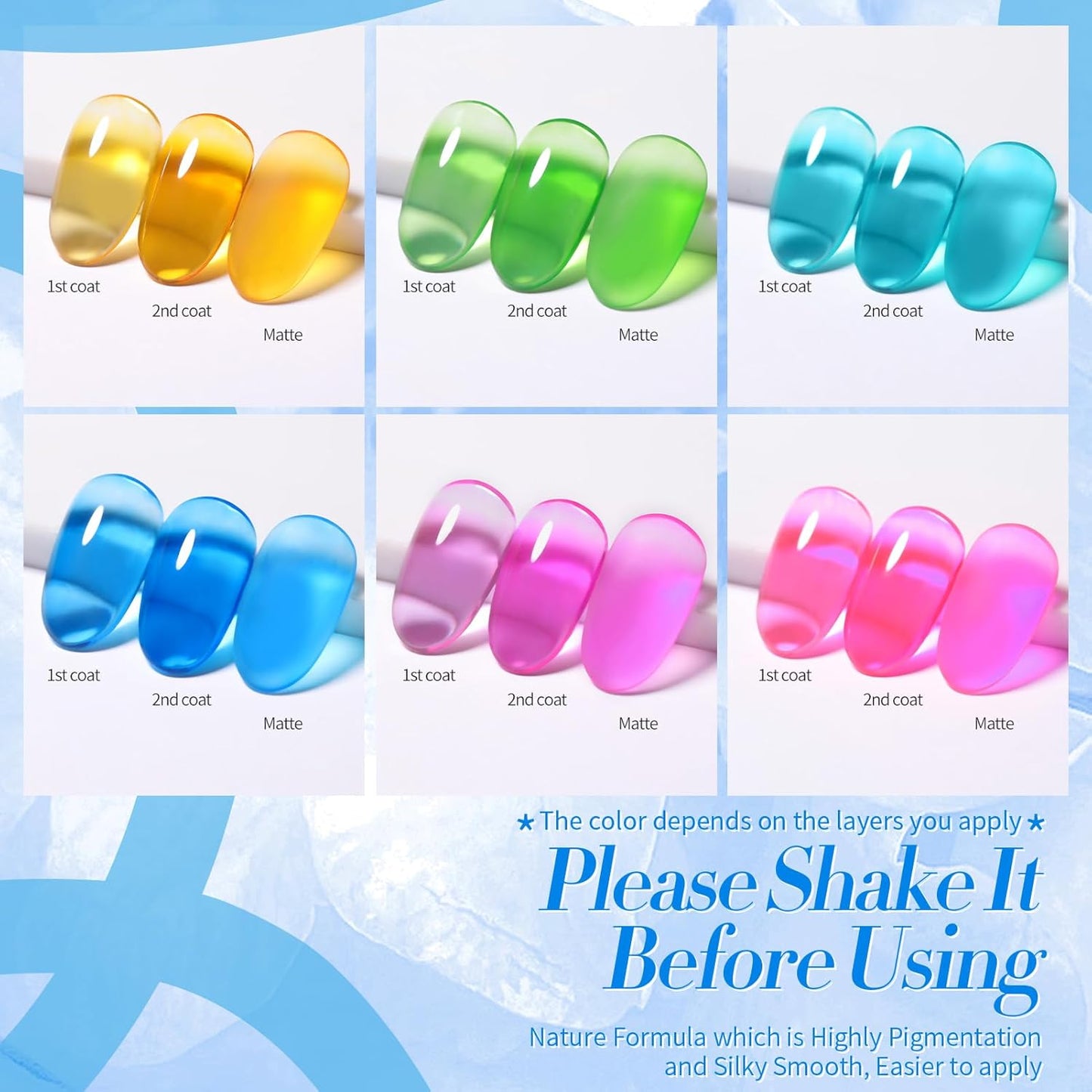 Born Pretty Jelly Gel Nail Polish Halloween Neon Gel Polish,Hot Pink Purple Blue Green Yellow 6Colors Translucent Effect,Soak Off U v LED Light Cure Nail Art Kit for Salon Manicure and DIY at Home-Velvo Beauty