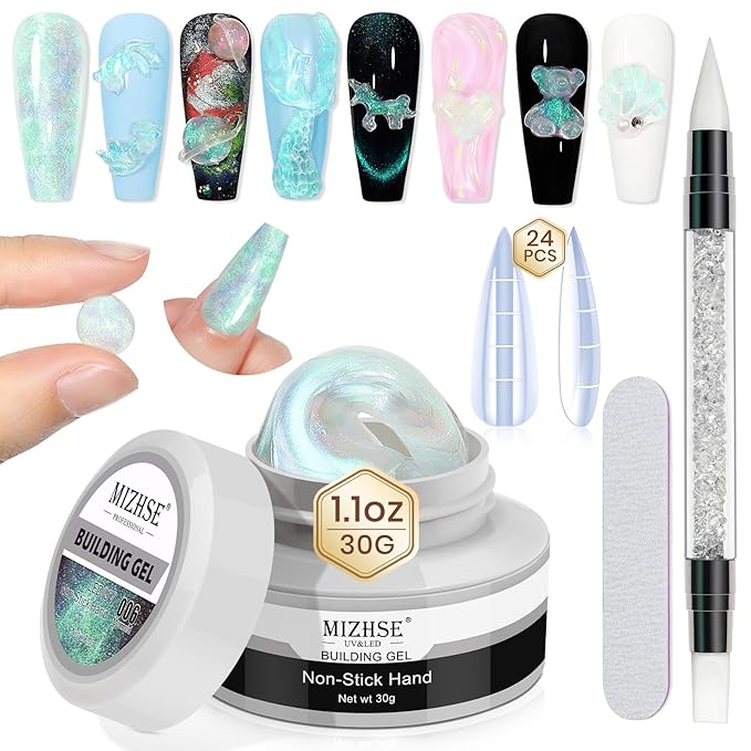 MIZHSE Mermaid Aurora Solid Builder Gel, 1oz Hard Gel for Nails 3D Non-sticky Builder Gels Polish Soak Off for Nails Salon Home DIY Manicure-Velvo Beauty
