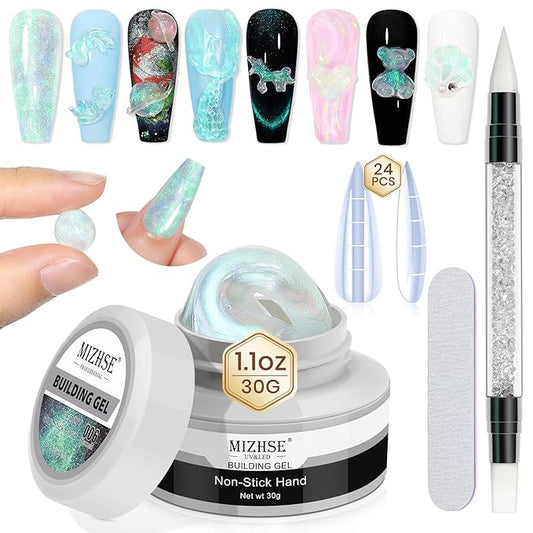 MIZHSE Mermaid Aurora Solid Builder Gel, 1oz Hard Gel for Nails 3D Non-sticky Builder Gels Polish Soak Off for Nails Salon Home DIY Manicure-Velvo Beauty