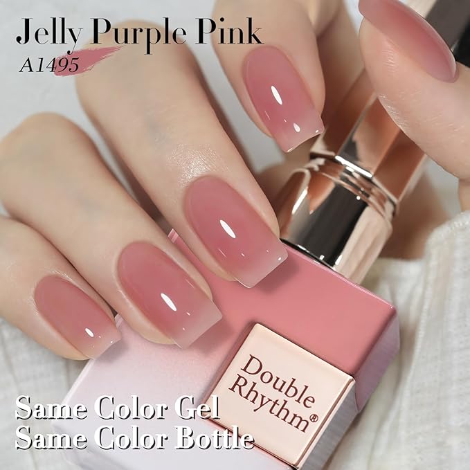 Double Rhythm 0.50 OZ Translucent Gel Polish Same Color Same Bottle Sheer Pastel Neutral Natural Milky 15 ML Jelly UV Nail Art DIY at Home (Pale Purple Pink-A1495)-Velvo Beauty