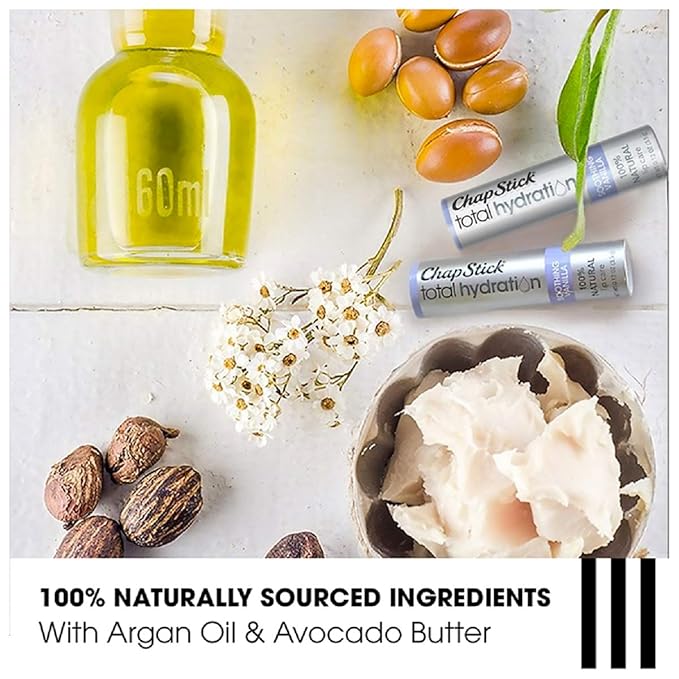 ChapStick Total Hydration Soothing Vanilla Moisturizing Lip Balm Tube, Lip Care with Argan Oil - 0.12 Oz-Velvo Beauty