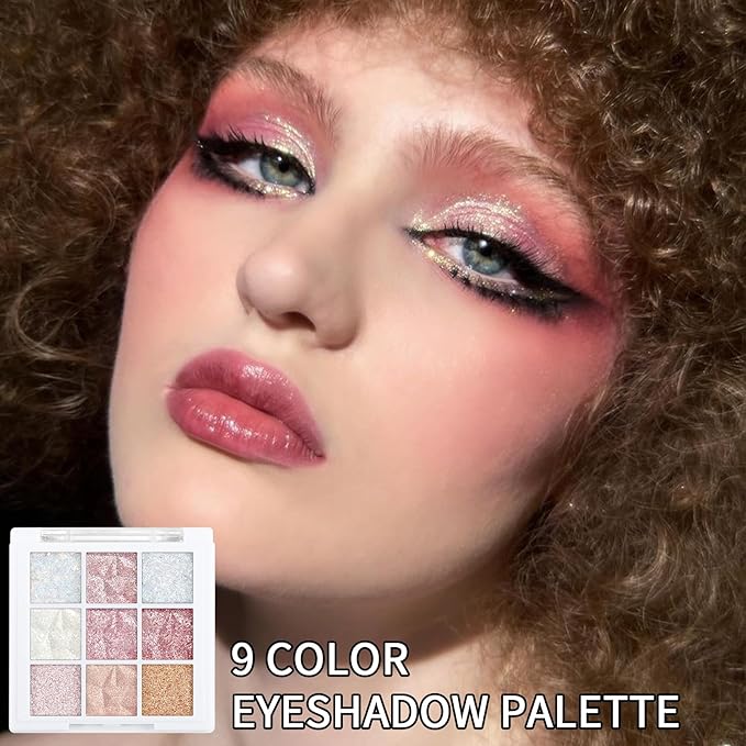 Erinde 9 Colors Eyeshadow Palette, Matte Shimmer Glitter Eye Shadow Palette Makeup, Highly Pigmented Long Lasting Waterproof, Colorful Sequins Sparkle Eyeshadow Makeup Pallet-Velvo Beauty