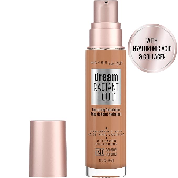 Maybelline Dream Radiant Liquid Medium Coverage Hydrating Makeup, Lightweight Liquid Foundation, Caramel, 1 Fl; Oz-Velvo Beauty