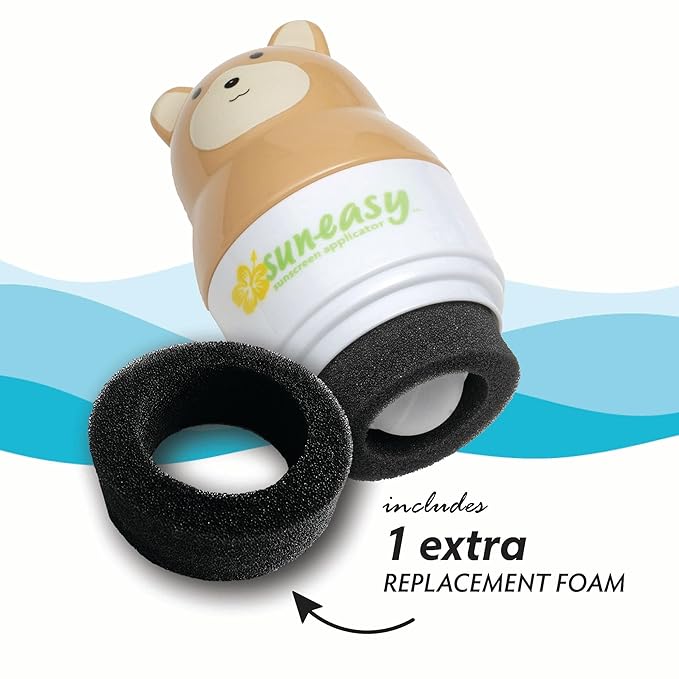 YAYA ORGANICS Sun-Easy Sunscreen Applicator, Refillable Roll-On with Sponge for Kids and Babies, Fun, Fast and Mess-Free application, Holds 100 ml, Bear/Blue Cap-Velvo Beauty