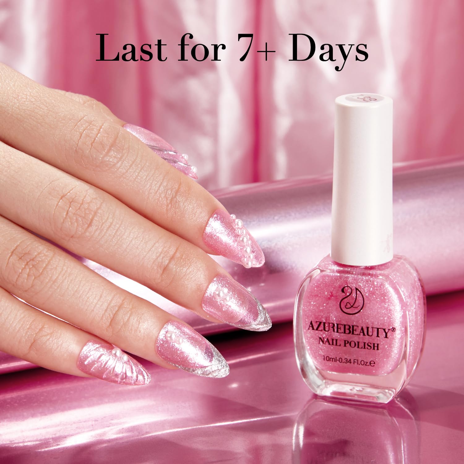 AZUREBEAUTY Glitter Pink Nail Polish no Gel Quick Dry Natural Shine Nail Lacquer Fingernail Polish Salon-Quality for Women 10ml-Velvo Beauty