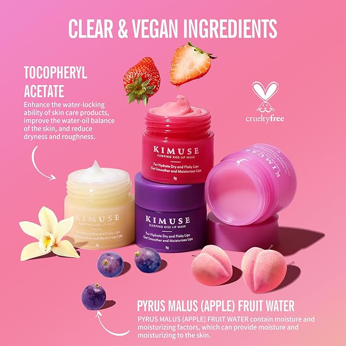 KIMUSE Lip Sleeping Mask Set - Overnight Treatment Lip Care Products | Moisturize & Nourish, Cracked Dry Lips, Intense Hydration with Shea Butter (Colorful Berries)-Velvo Beauty