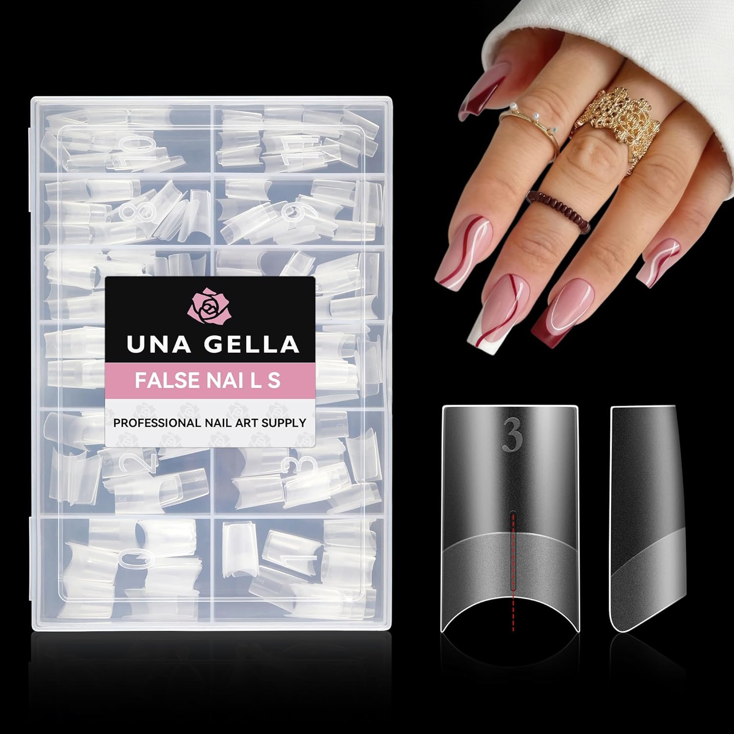UNA GELLA Medium Square Gel Tips Full Matte Square Nail Tips 216pcs Half Cover Clear False Acrylic Nails for Nail Extensions, DIY Art Salon 12 Sizes-Velvo Beauty