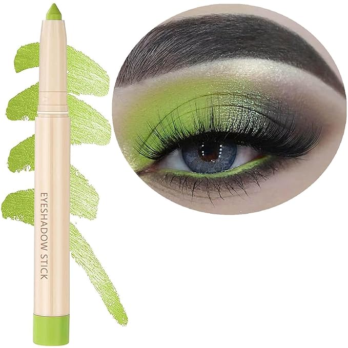 Green Eyeshadow Stick, Smooth Cream Shimmer Eyeshadow Pencil, Waterproof Long Lasting High Pigmented Hypoallergenic Eye Shadow Highlighter Stick Create Multi-Dimension Eyes Look(08# Grass Green)-Velvo Beauty