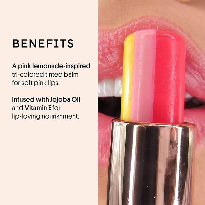 Winky Lux Pink Lemonade Tri-Color Tinted Lip Balm – Lip Care with Jojoba Oil & Vitamin E, Sheer Tint, Juicy Citrus Scent, Softens and Hydrates Dry Lips-Velvo Beauty