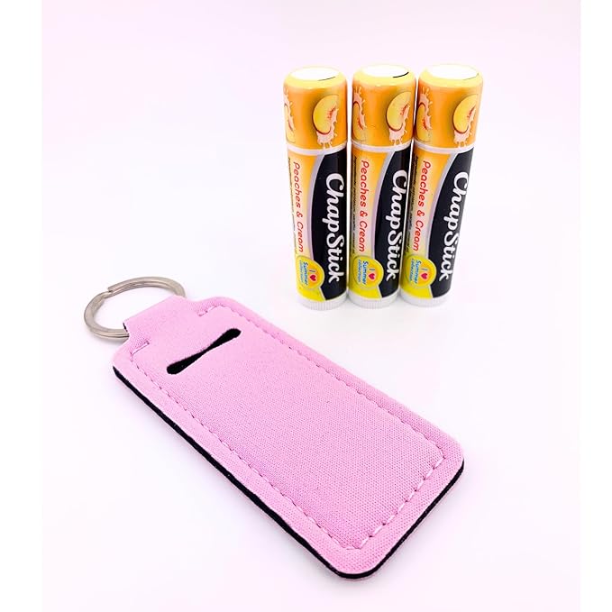 Peaches and Cream Chapstick 3-Pack. Includes Bonus Lip Balm Holder Keychain (Pink). Limited Edition Flavor from the Chapstick I Love Summer Collection, Unique Gift Bundle from-Velvo Beauty
