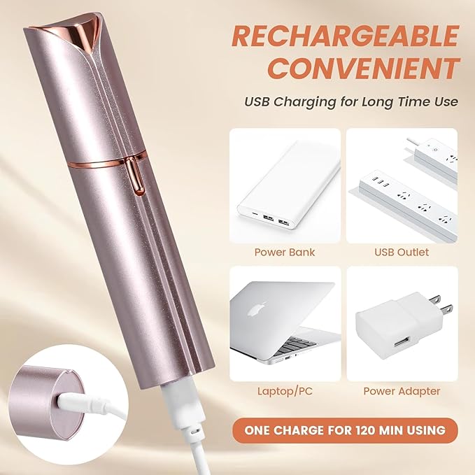 Facial Hair Removal for Women, Portable Painless Hair Remover Device, Rechargeable, with 2 Replacement Heads, for Face, Upper Lip and Chin-Velvo Beauty
