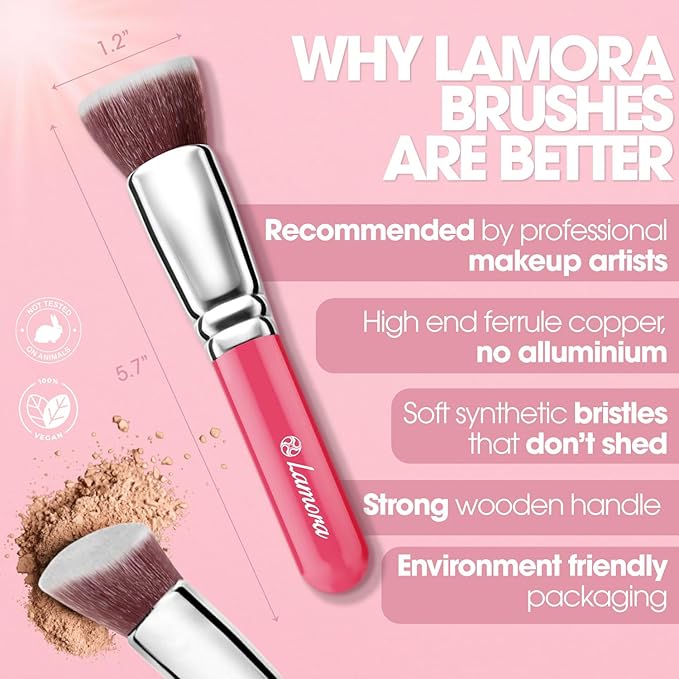 LAMORA Foundation Brush for Liquid Makeup - Kabuki Face Brush for Cream, Powder, Blush, and Concealer - Flat Top Blending, Buffing, Stippling Brush-Velvo Beauty
