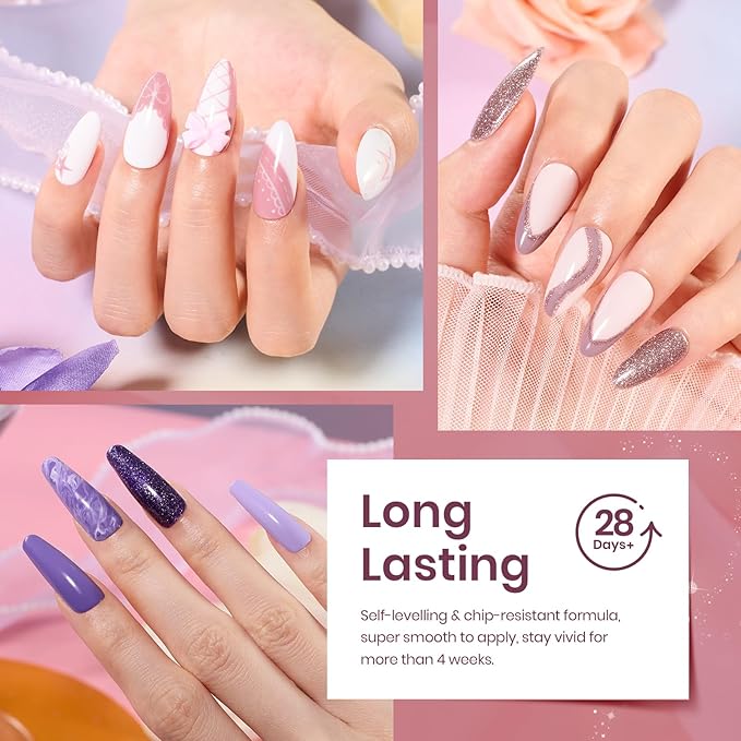 Beetles Gel Nail Polish Kit, 23Pcs Nude Pink Gel Polish White Gray Baby Blue Glitters Nail Polish Set with Glossy Matte Top Coat and Base Coat Fall Winter U V Soak Off Manicure Gift For Women-Velvo Beauty