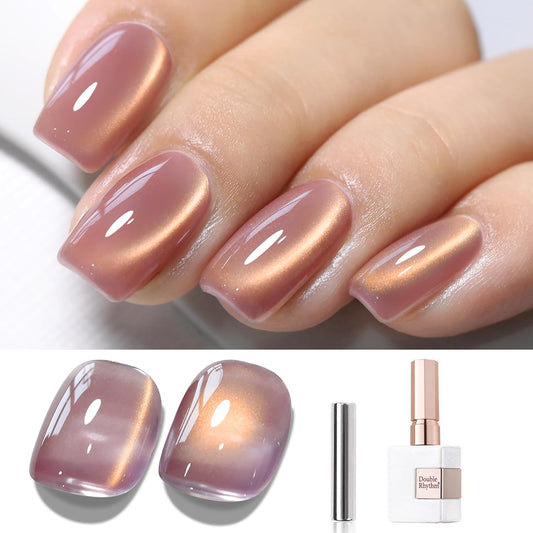 Double Rhythm 15ML Ice Glass Cat Eye Gel Polish with Magnet Holographic Glitter Shimmer Translucent Sheer Color Salon Soak Off Magnetic Nail at Home (Golden Violet-MC1129)-Velvo Beauty