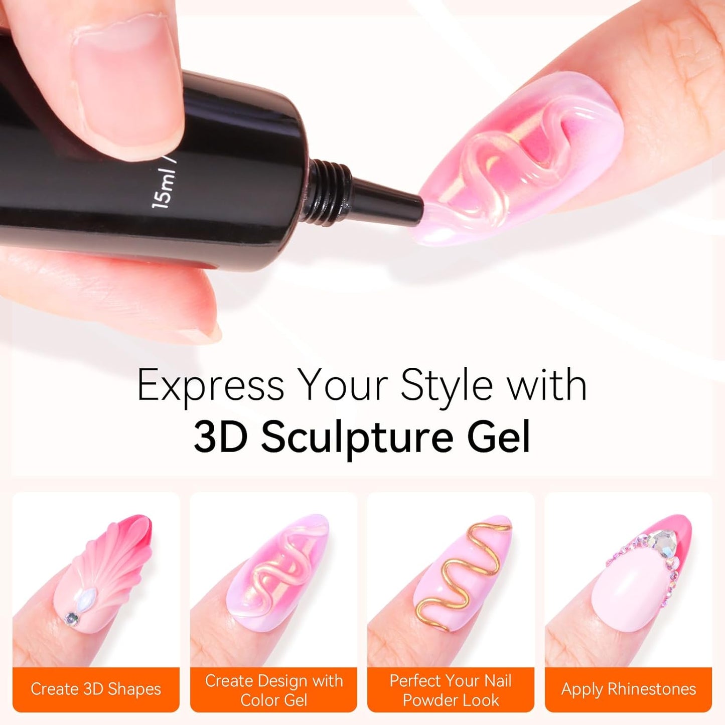 Makartt 3D Gel Nail Art, Sculpting Gel Glue for Drawing, Molding, Sculpture, Gems and Decoration, No Wipe Clear Gel Polish for DIY Nail Designs, 15g-Velvo Beauty