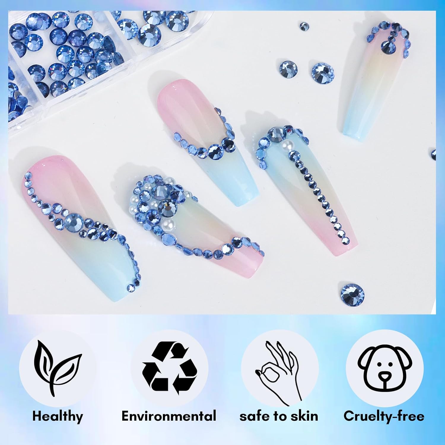 Makartt Blue Nail Rhinestones Flatback Rhinestones Multi-Size Round Crystal Glass Nail Charms Diamonds Nail Jewels for DIY Crafts Makeup Nail Art Supplies Accessories Christmas Gift-Velvo Beauty