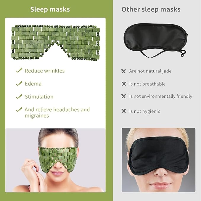 Jade Eye Mask, 2Pcs Large Facial Cooling Mask with 100% Real Jade for Hot & Cold Therapy,Green Jade Facial Eyes Sleeping Mask Relief Eye Cover by LazyGa-Velvo Beauty