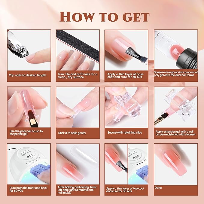 JEWHITENY 14 pcs Poly Gel Nail Extension Kit With Drill Machine U V Nail Light ALL In One Polygel Starter Kit-Velvo Beauty