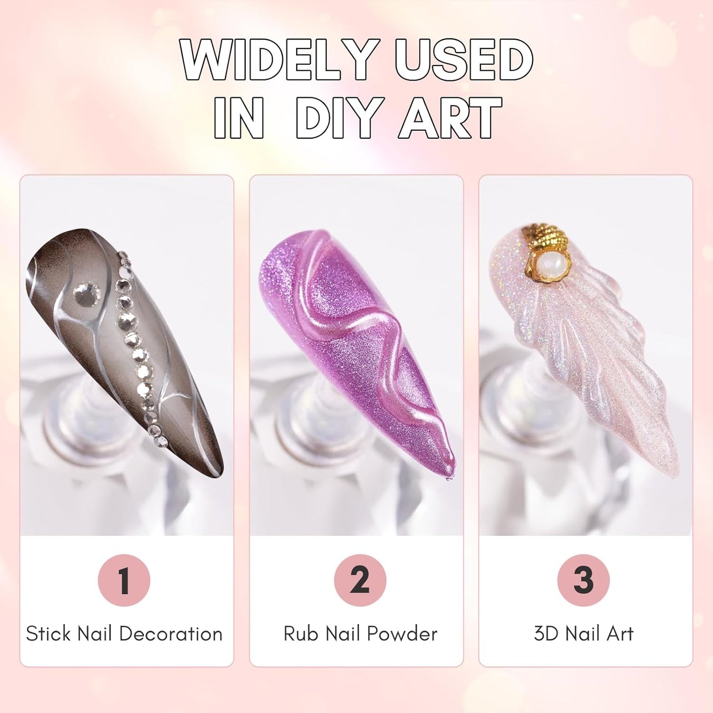 Makartt Nail Rhinestone Glue with Chrome Gel Kit, Super Strong Glue with Silver Metallic Painting Gel Polish Set for 3D Nails Art Decoration Manicure(30ML+8ML)-Velvo Beauty