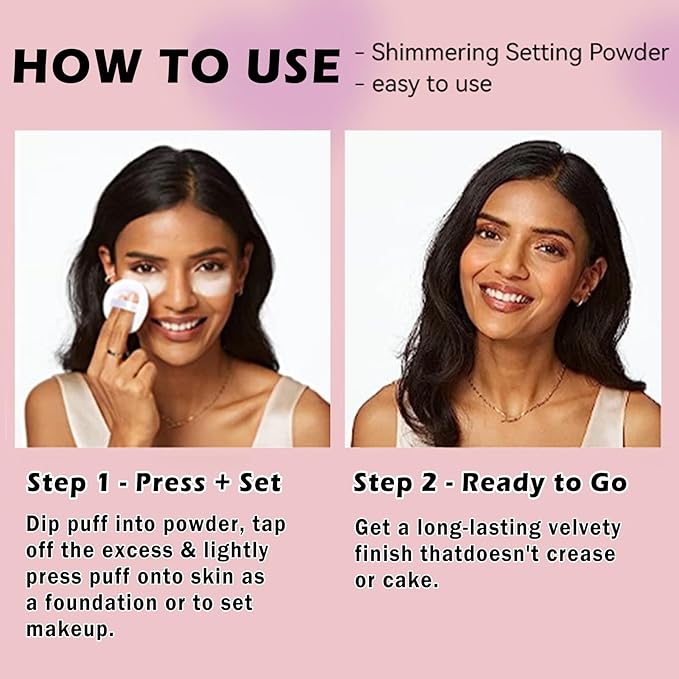Oil Control Loose Powder Makeup Pink Translucent Setting Powder Shimmer Long Lasting Lightweight Polvo Traslucido Maquillaje Para Mujer Face Powder Makeup - 02 Pink Shimmer-Velvo Beauty