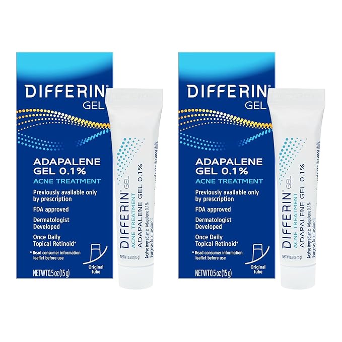 Differin Acne Treatment Gel, 60 Day Supply, Retinoid Treatment for Face with 0.1% Adapalene, Gentle Skin Care for Acne Prone Sensitive Skin, 15g Tube (Pack of 2) (Packaging May Vary)-Velvo Beauty