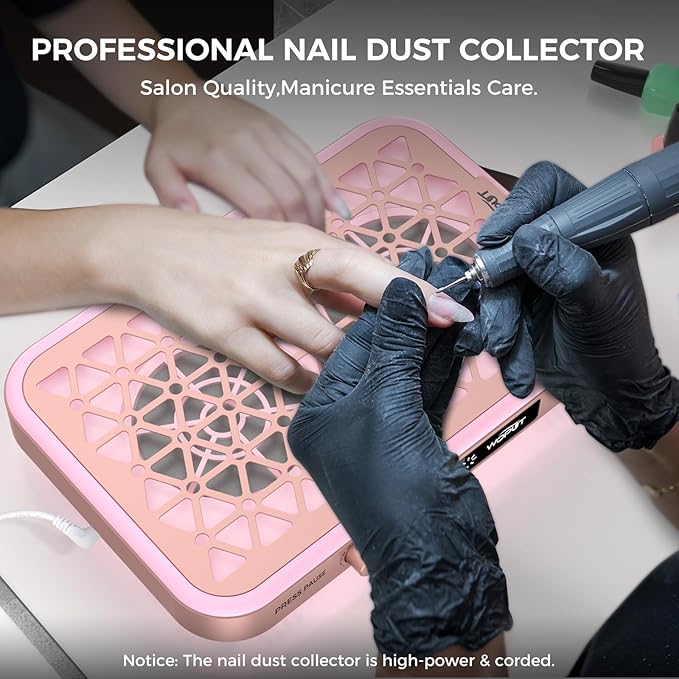 Professional Nail Dust Collector, 1600PA Portable Vacuum Fan Dust Collector with Disposable Filter Paper (30 Pcs) for Nail Polishing & Manicure Pedicure, Low Noise, Nail Salon & Home - Pink-Velvo Beauty
