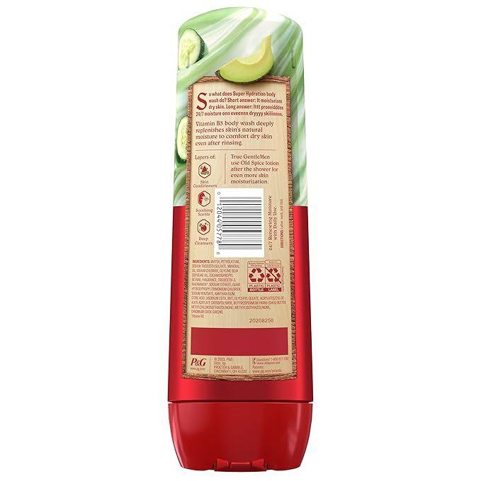 Old Spice Super Hydration Body Wash GentleMan’s Blend, Cucumber + Avocado Oil Scent for Deep Cleaning and 24/7 Renewing Moisture, 20 oz-Velvo Beauty
