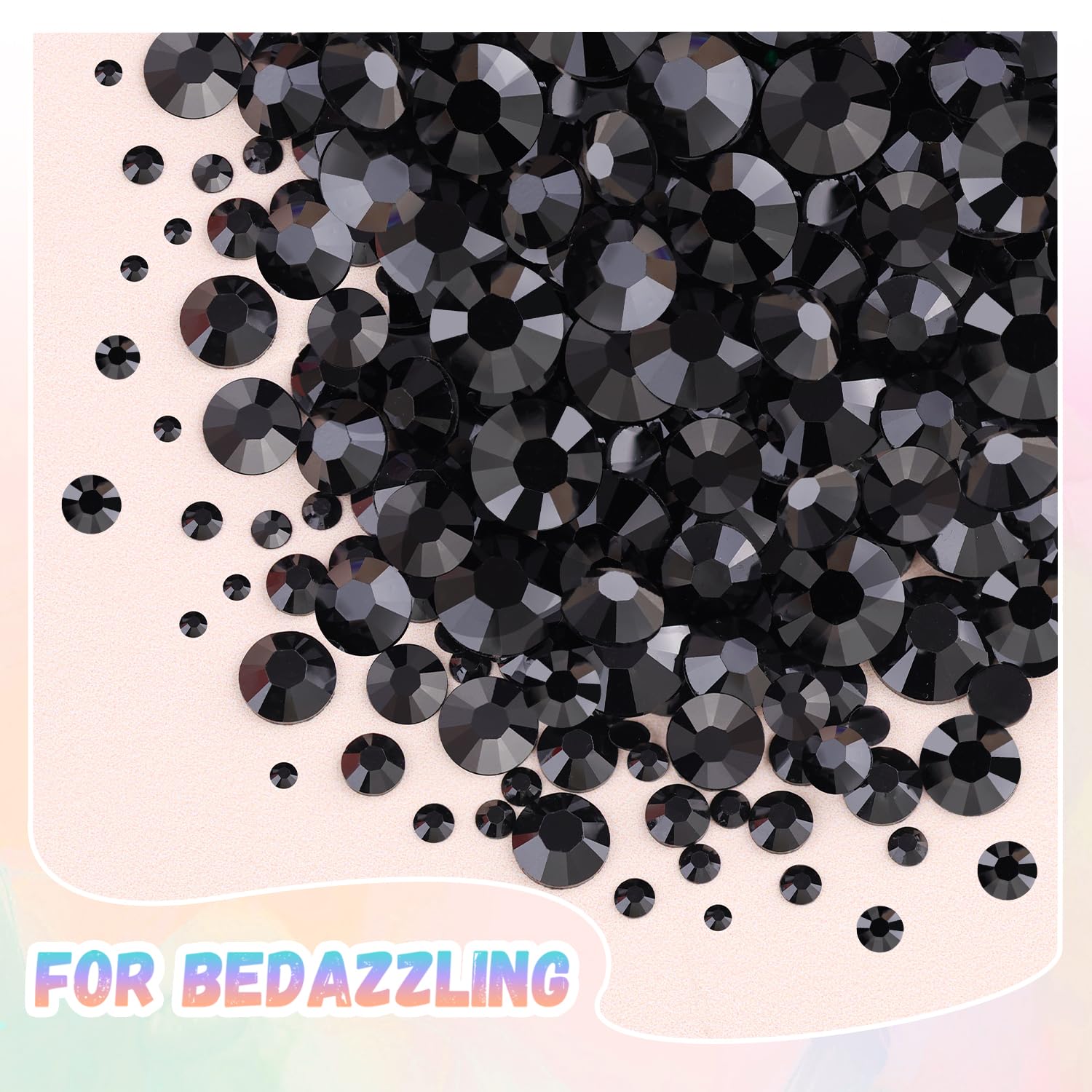 25000Pcs Resin Jelly Rhinestones with Tweezers for Crafting, 2-6mm Mixed Sizes (Black) Non Hotfix Flatback Gems, Bedazzling Crystal for DIY Crafts Clothing Tumblers Mugs Shoes Decor Nail Art-Velvo Beauty