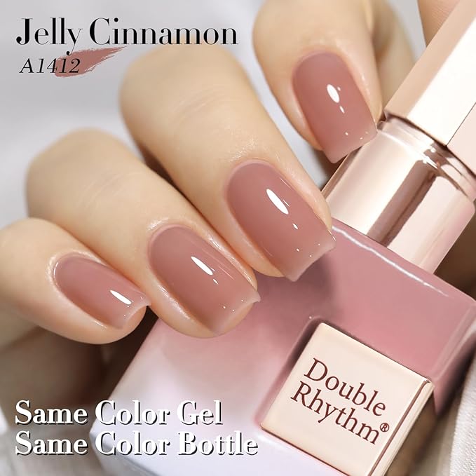 Double Rhythm Translucent Gel Polish Sheer Neutral Natural Light Milky Same Color Same Bottle 15ML Jelly Nail Polish Nail Art DIY at Home (Deep Nude-A1412)-Velvo Beauty