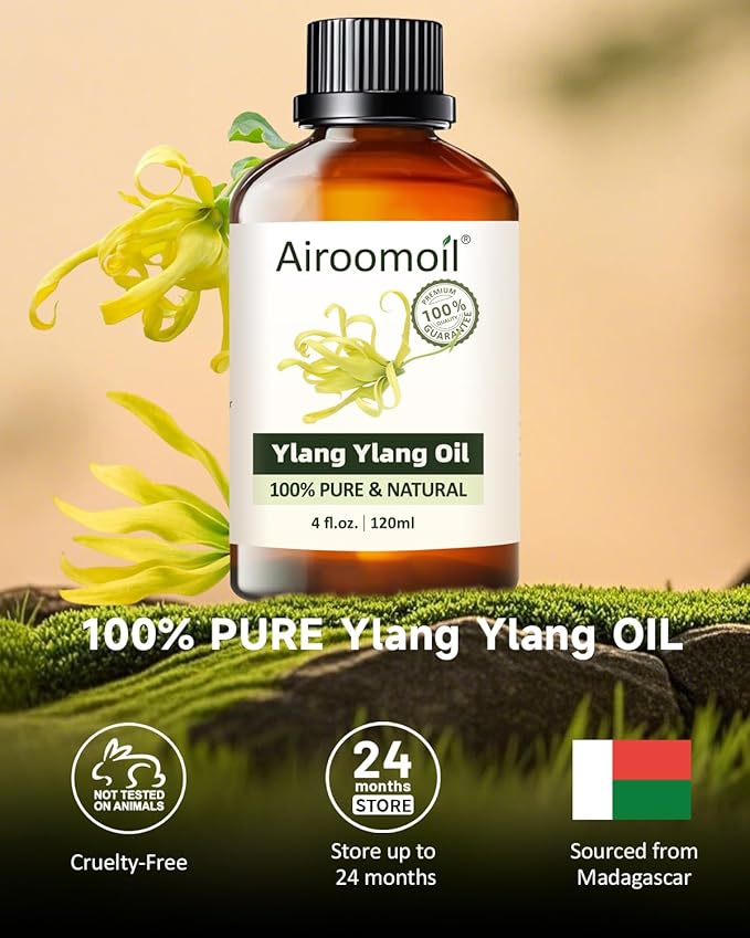 Pure Ylang Ylang Essential Oil, 100% Pure Natural Ylang Ylang Essential Oil, Premium Grade Essential Oils for Diffusers for Home, Skin, Care Massage, Soap Make, Aromatherapy, 4 Fl Oz | 120ml-Velvo Beauty