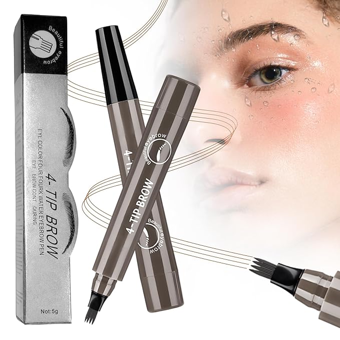 2025 New Magic Eyebrow Pencil, 3D Waterproof 4 Tipped Precise Brow Pen Microblading Eyebrow Pencil Contouring Pen Fine Stroke Microblading Creates Natural (Gray Brown)-Velvo Beauty