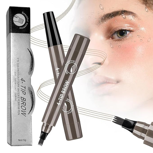 2025 New Magic Eyebrow Pencil, 3D Waterproof 4 Tipped Precise Brow Pen Microblading Eyebrow Pencil Contouring Pen Fine Stroke Microblading Creates Natural (Gray Brown)-Velvo Beauty