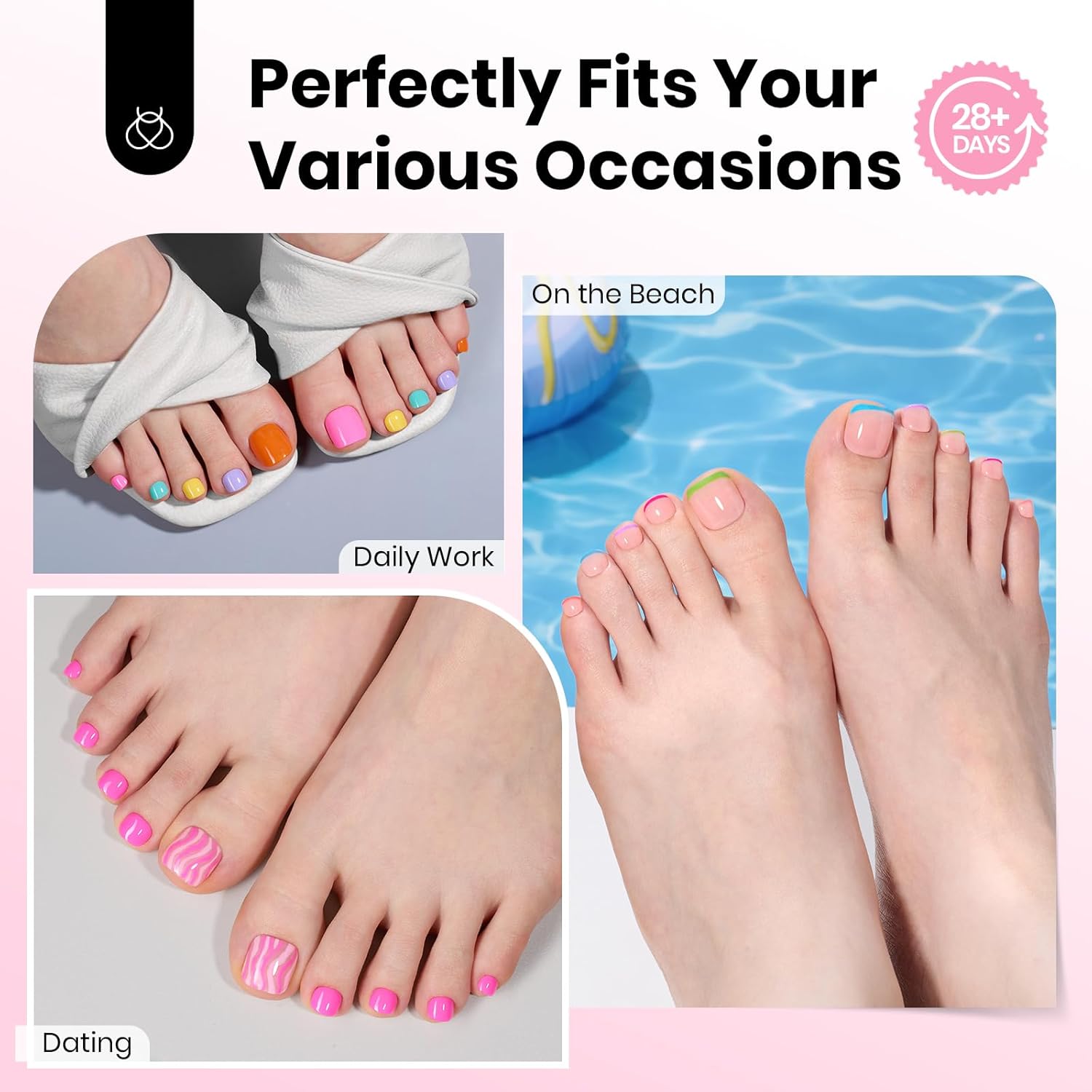 Beetles Toe Nail Tips Square for Big Toes - 15 Sizes 180 Pcs Long Wider Full Cover Toenail Tips Fake Acrylic Pre-etched Double Matte Nail Extensions, Press on Toe Nails for Wide Nail Beds-Velvo Beauty