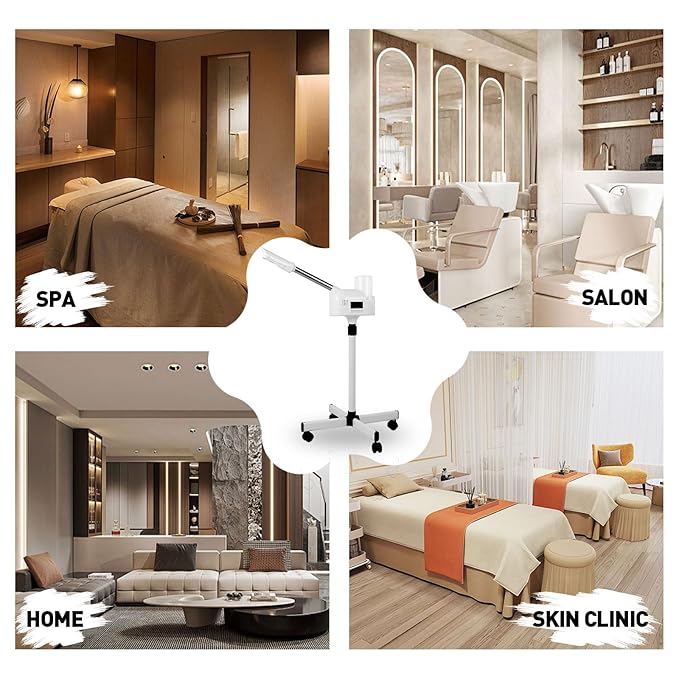 Professional Facial Steamer, Facial Steamer with Hot Mist and Timer Function for Deep Hydration, Height Adjustable Face Steamer on Wheels with Touch Screen and Rotatable Nozzle for Salon Spa Home Use-Velvo Beauty