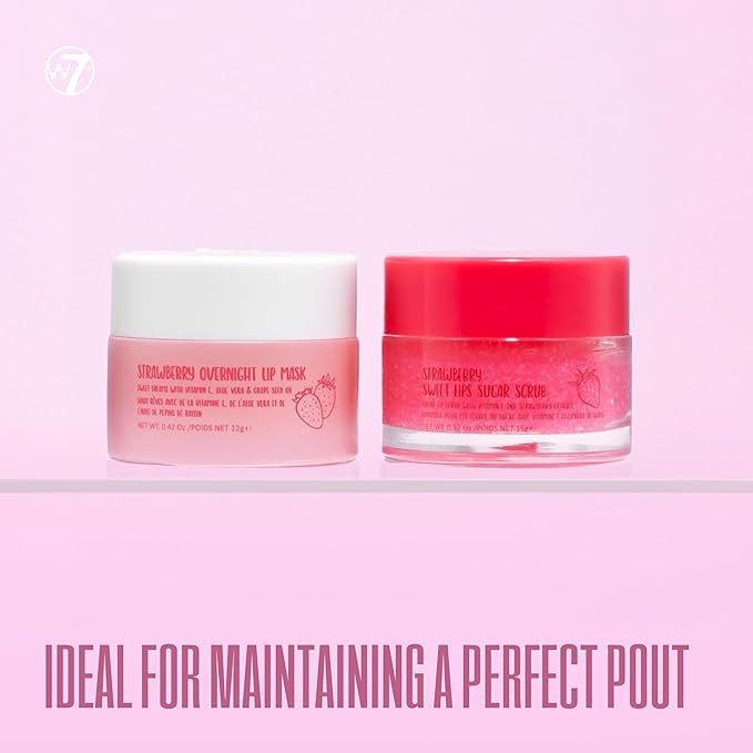 W7 Sweet Dreams Lip Scrub & Overnight Lip Mask Duo - 2Pcs Set - Strawberry Flavour - Exfoliate, Condition, Soothe & Hydrate-Velvo Beauty