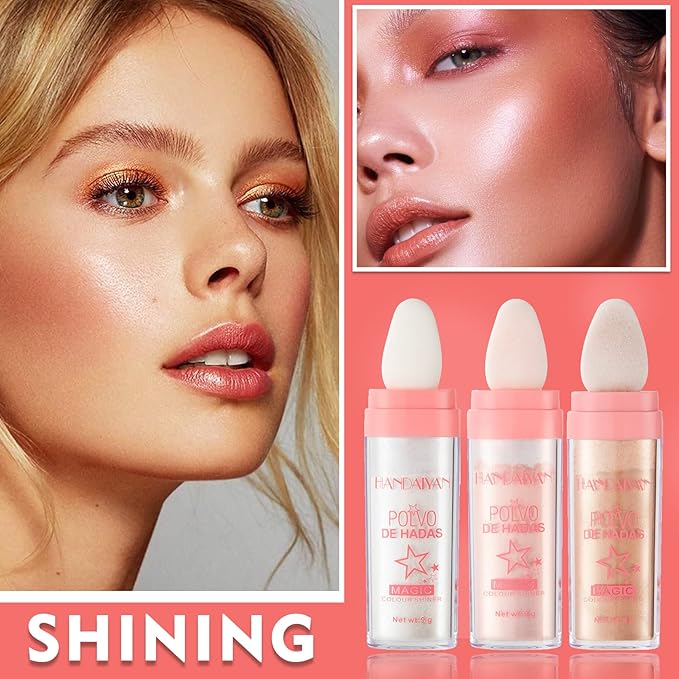 3PCS Polvo De Hadas Highlighter Glitter Stick Body Glitter Shimmer Face Brightening Highlighter Contour Powder Makeup Stick Face Fairy Glitter Highlighter Makeup-White,Pink,Golden brown-Velvo Beauty