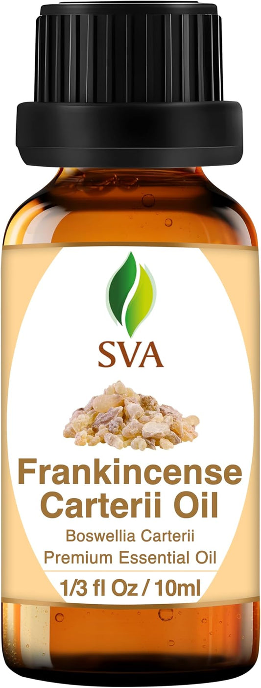 SVA Frankincense Essential Oil – 1/3 Fl Oz – 100% Natural Boswellia Carterii Oil - for Diffuser, Hair Care, Face, Skin Care, Aromatherapy, Scalp and Body Massage, Soap and Candle Making-Velvo Beauty
