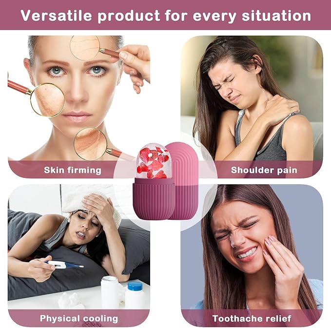 XHJRI Ice Face Roller Massager,Ice Cube Roller for Face, Eyes and Neck Naturally Conditioning and Skin Care,De-Puff Eye Bags,Reduce Migraine Pain,Reusable Massage Silicone Ice Mold (Rose)-Velvo Beauty
