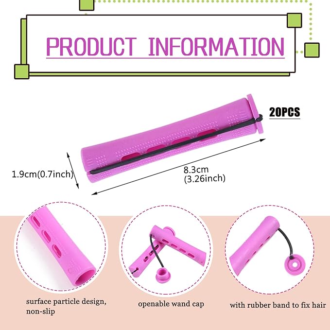 20pcs Women's Perm Rods Set for Natural Hair: 2 Sizes Cold Wave Hair Rollers for Curling and Styling All Hair Lengths - DIY Hairdressing Tools (Purple)-Velvo Beauty