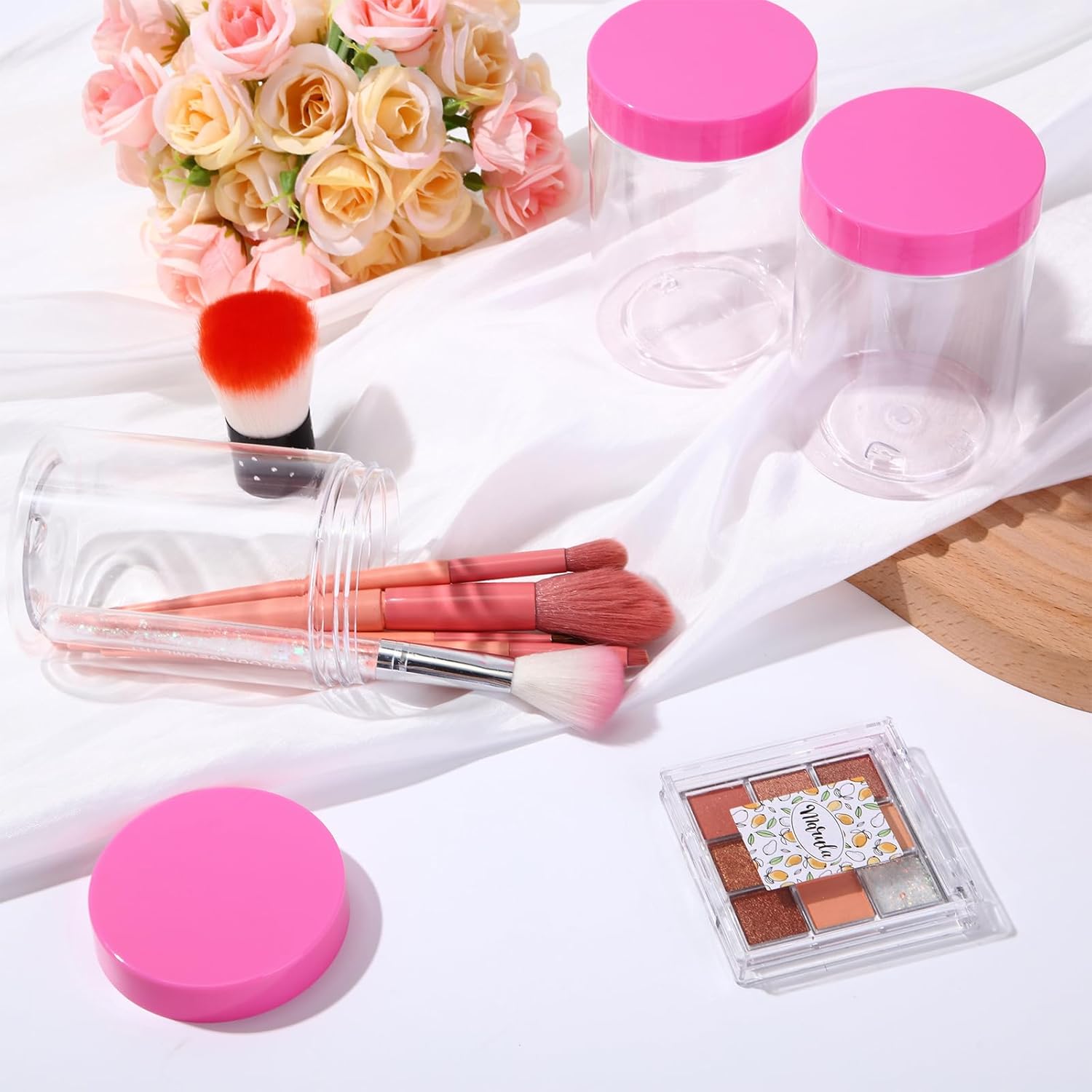 SATINIOR 100 Pcs Plastic Jars with Lids Small Containers Lids Wide Mouth Small Plastic Containers for Lotion Cream Rhinestones Body Butters Travel Storage(10 oz, Pink)-Velvo Beauty