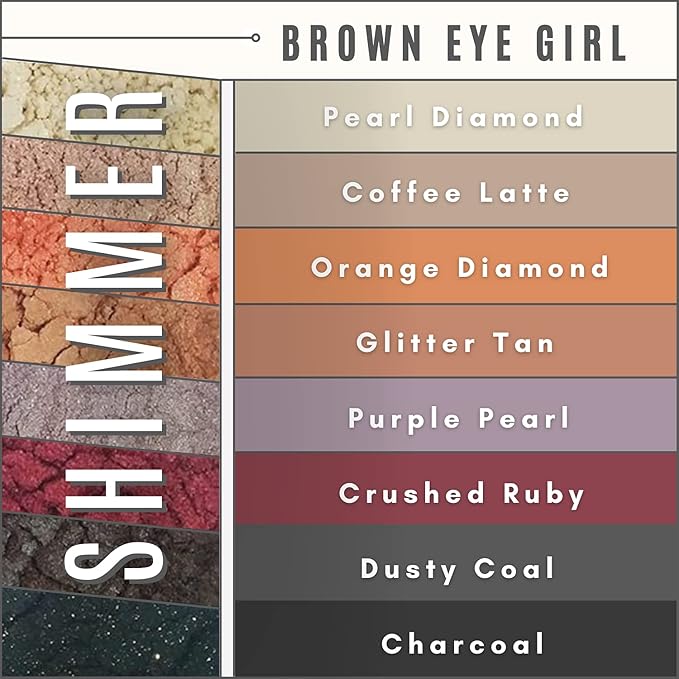 Brown Eyed Girl Loose Mineral Eye Shadow Makeup - Organic, Non-Toxic Glitter Eyeshadow, Loose Powder, Nude Eyeshadow Palette, Copper, Black Shimmer, Light Pink, Bronze-Velvo Beauty
