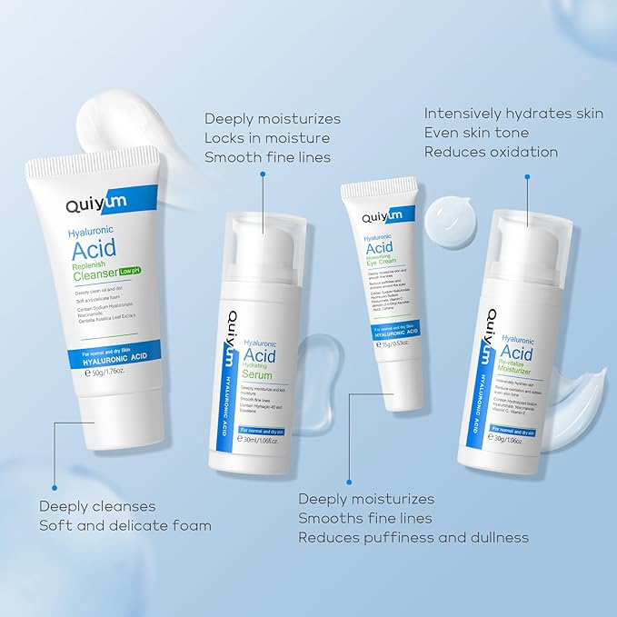 Hyaluronic Acid Skin Care Set, Hydration Kit for Women Teen Girls, Low pH Cleanser, Moisturizer, Serum, Eye Cream, Anti Aging, Firming, Travel Size Facial Care Gift Set for Dry Sensitive Skin-Velvo Beauty