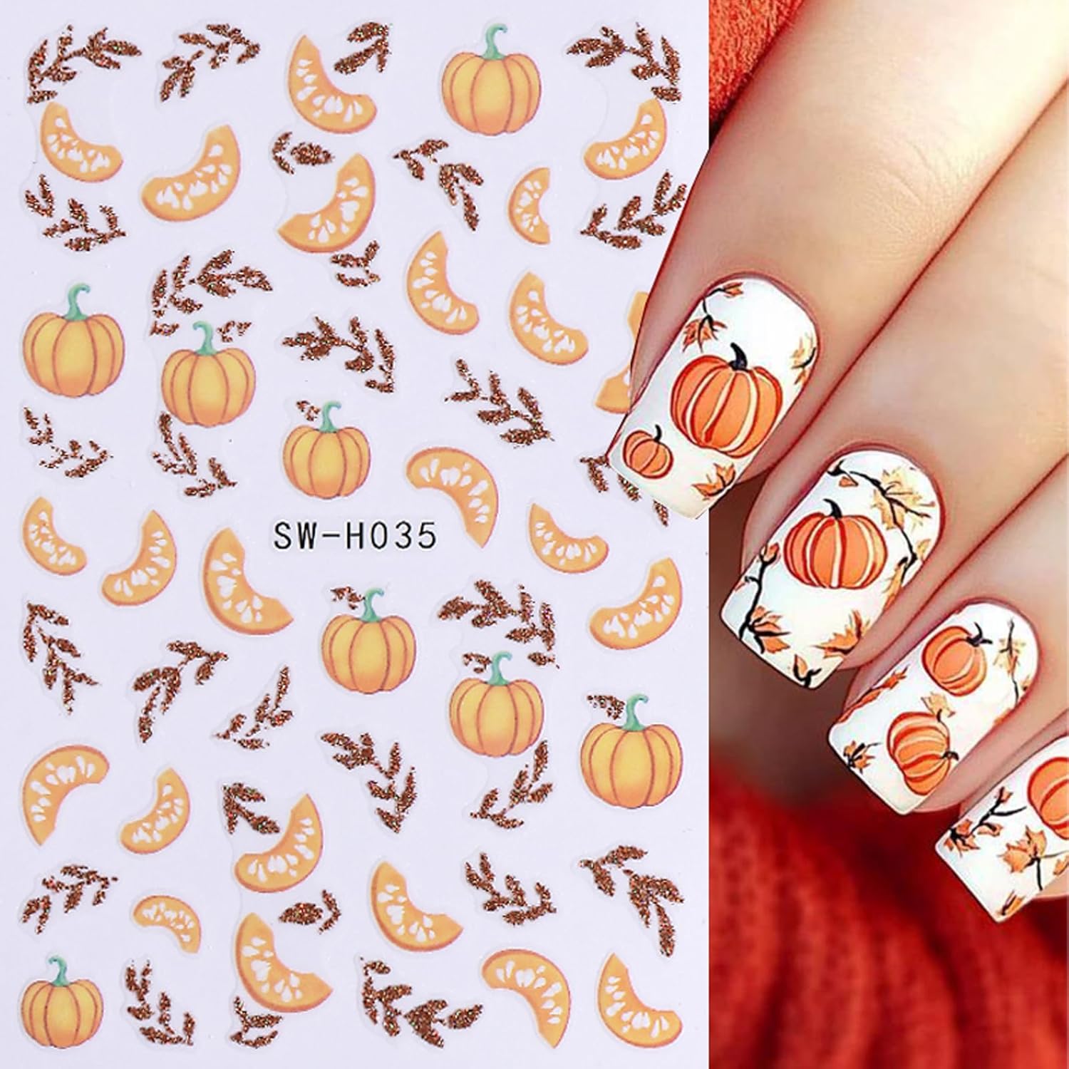 Fall Nail Stickers for Women and Girls Nail Decorations Nail Decals Autumn Maple Leaves Pumpkin Fruit Self-Adhesive Stickers 3D Nail Art Accessories-Velvo Beauty