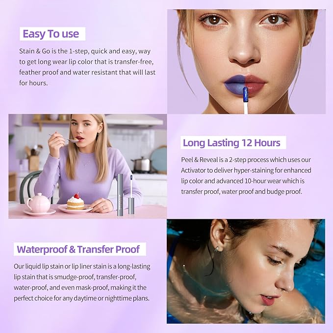 KIMUSE Lip Stain Masque: Peel Off Lip Stain Long Lasting Waterproof 12HR Transfer Proof & Hydrating Tint, Instant Lip Color With Natural Matte Effects, Vegan & Easy To Use-Velvo Beauty