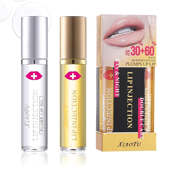 2PCS Plumping Lip Oil Set,Hydrating Lip Plumper Oil,No-Sticky Fuller Lip Oil Reduces Fine Lines,Hydrating Lip Plumping Lip Gloss for Moisturizing Dry Lips-Velvo Beauty