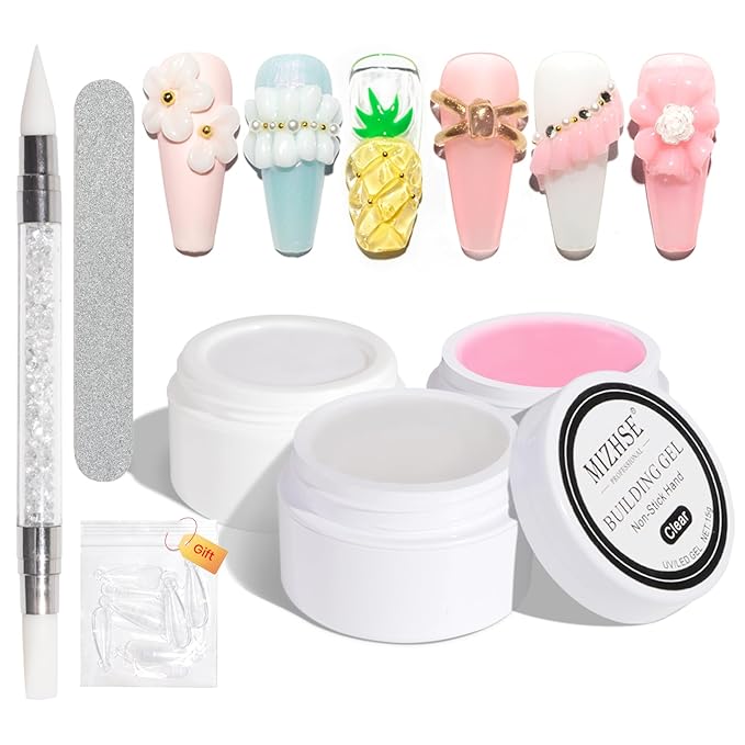 MIZHSE Solid Builder Gel for nails, 3 Colors Sculpting Gel for Nails, Clear White Pink Non-Sticky Hand 3D Nail Art Building Carving Modeling Hard Nail Extension Manicure Salon Home DIY Gift-Velvo Beauty