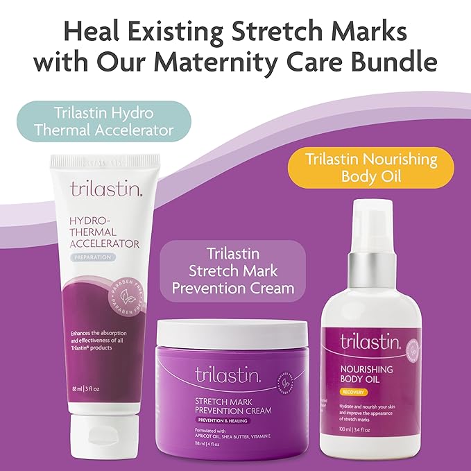 TriLASTIN Maternity Stretch Mark Prevention Cream (4Oz) - Hypoallergenic & Paraben-Free for Pregnancy & Postpartum - Maternity Belly Cream (2 Pack)-Velvo Beauty