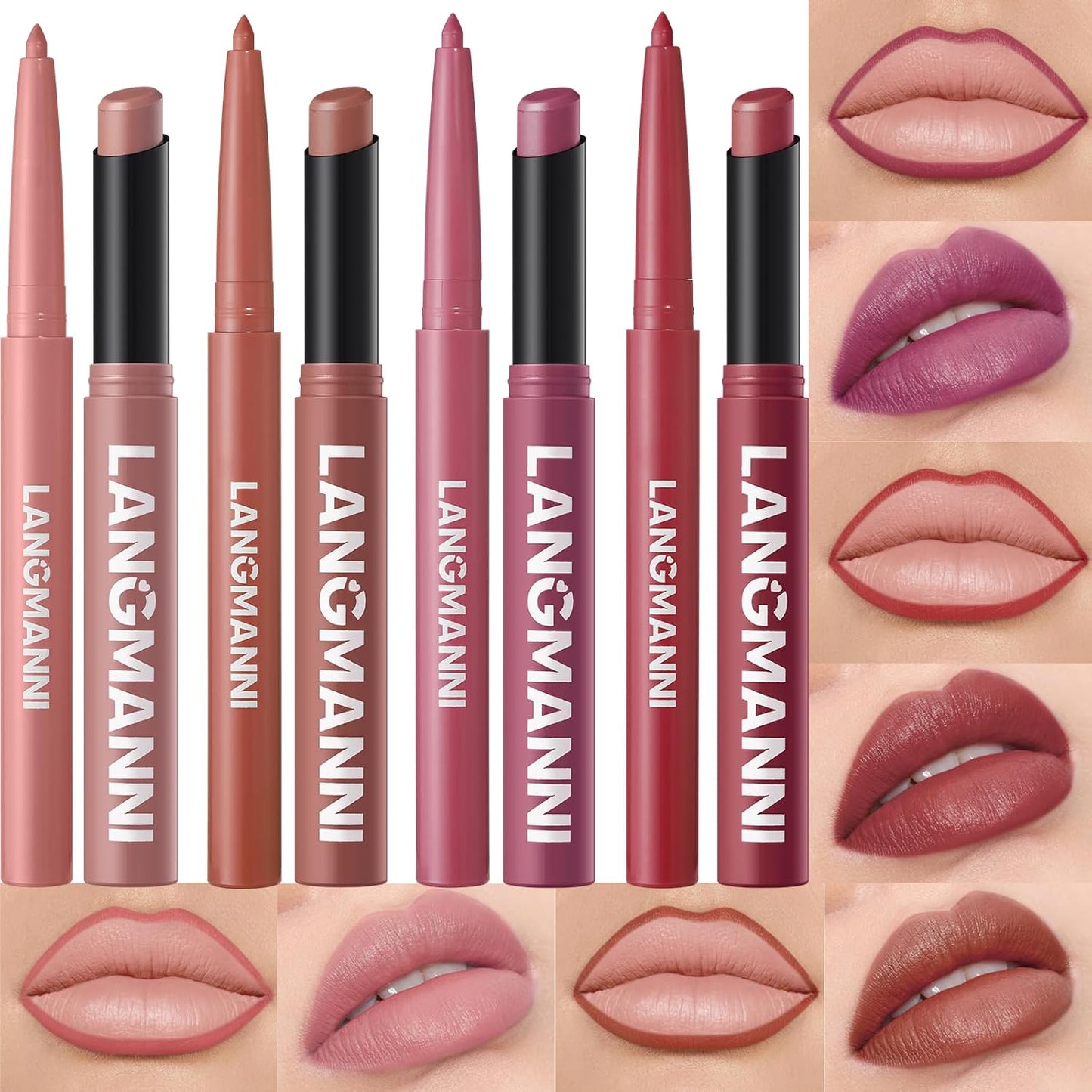 Jolilab 8Pcs Lip Set: 4 Colors Lip Liner+4 Colors Lipstick, Matte/Creamy,Smooth Creamy Texture,Long-Lasting,Bold/Nude Shades for Daily/Party, Vegan, Gift for Makeup Lovers.(#01+06+09+11)-Velvo Beauty