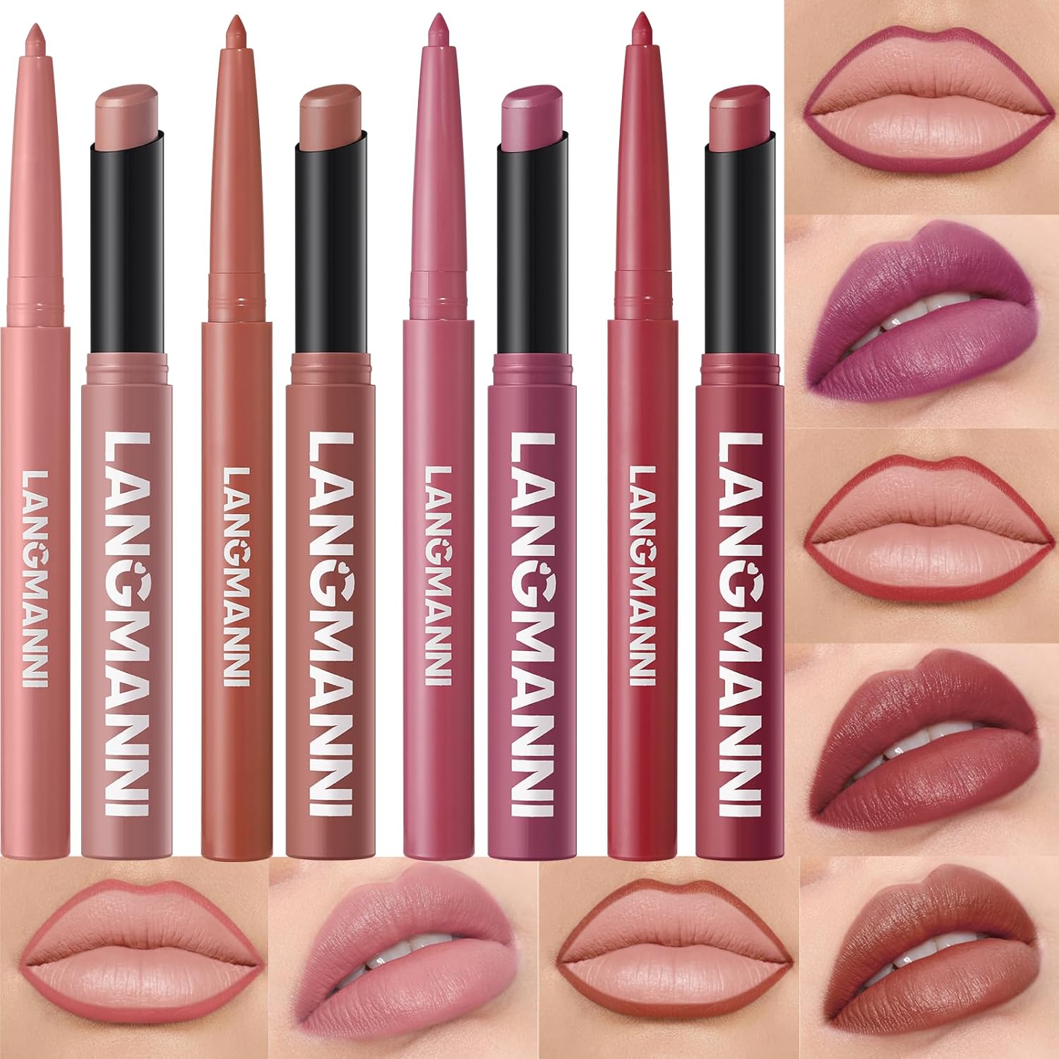 Jolilab 8Pcs Lip Set: 4 Colors Lip Liner+4 Colors Lipstick, Matte/Creamy,Smooth Creamy Texture,Long-Lasting,Bold/Nude Shades for Daily/Party, Vegan, Gift for Makeup Lovers.(#01+06+09+11)-Velvo Beauty