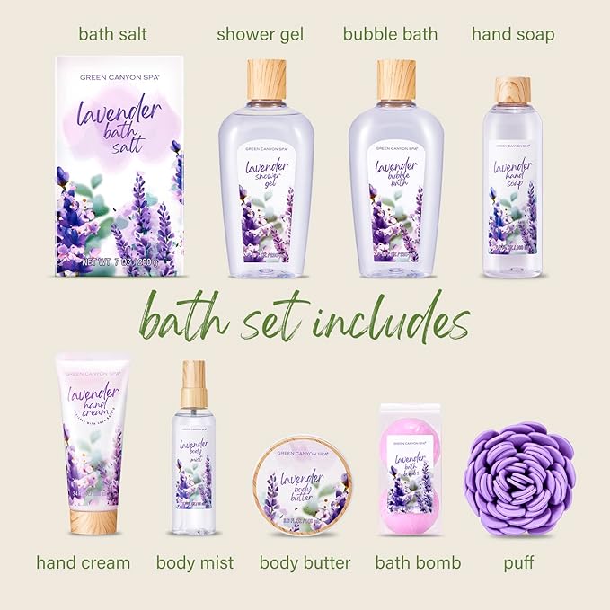 Spa Gift Baskets for Women, 10Pcs Lavender Spa Kit for Women, Bath Gift Set with Bubble Bath,Body Lotion Bath and Body Gift Set Christmas Gift Basket for Her Mothers Day Gifts for Mom-Velvo Beauty